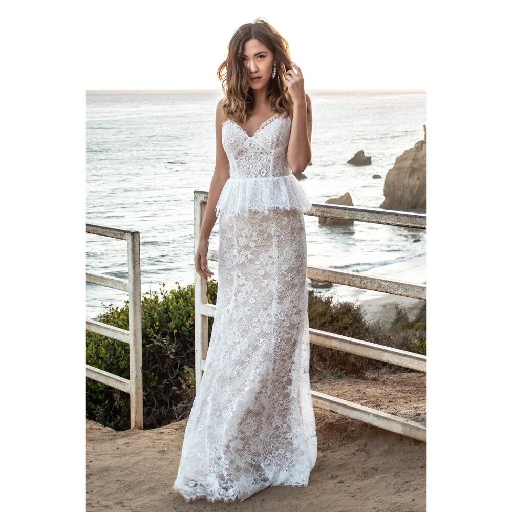 NWT by Watters Marmelade Illusion Lace Wedding Dress White Sz 4